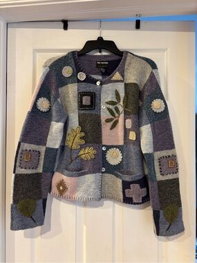 Nan hadden Patchwork Button-Front Women’s Sweater Cardigan - Purple Multi